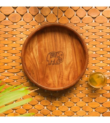Hand Carved Round Serving Tray