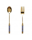 Ceramic Handle Golden Stainless Spoon And Fork