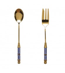 Ceramic Handle Golden Stainless Spoon And Fork Ceramic Handle Golden Stainless Spoon And Fork