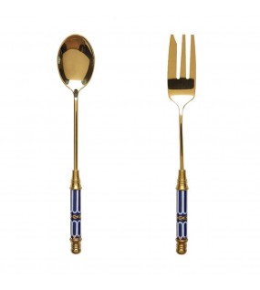 Ceramic Handle Golden Stainless Spoon And Fork Ceramic Handle Golden Stainless Spoon And Fork