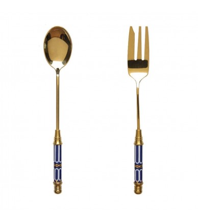 Ceramic Handle Golden Stainless Spoon And Fork