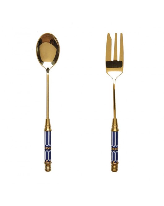Ceramic Handle Golden Stainless Spoon And Fork