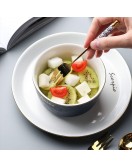Ceramic Handle Golden Stainless Spoon And Fork