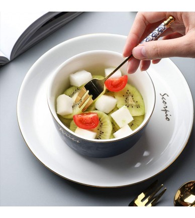 Ceramic Handle Golden Stainless Spoon And Fork