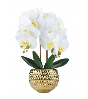 Large Gold White Faux Orchid Pot Large Gold White Faux Orchid Pot