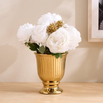 Artificial Peonies Ceramic Pot