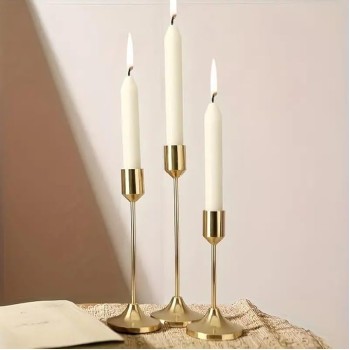 Vintage Brass Gold Candlestick Holder Set Of 3